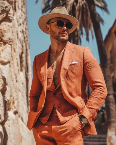 Sunset Terracotta Suit with Panama Hat